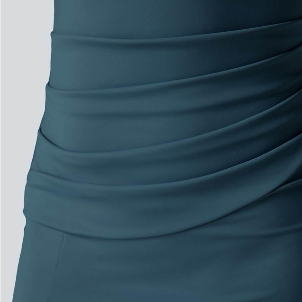 Halara square neck corset rushed midi dress Majolica Blue size XL 16 - Picture 10 of 13